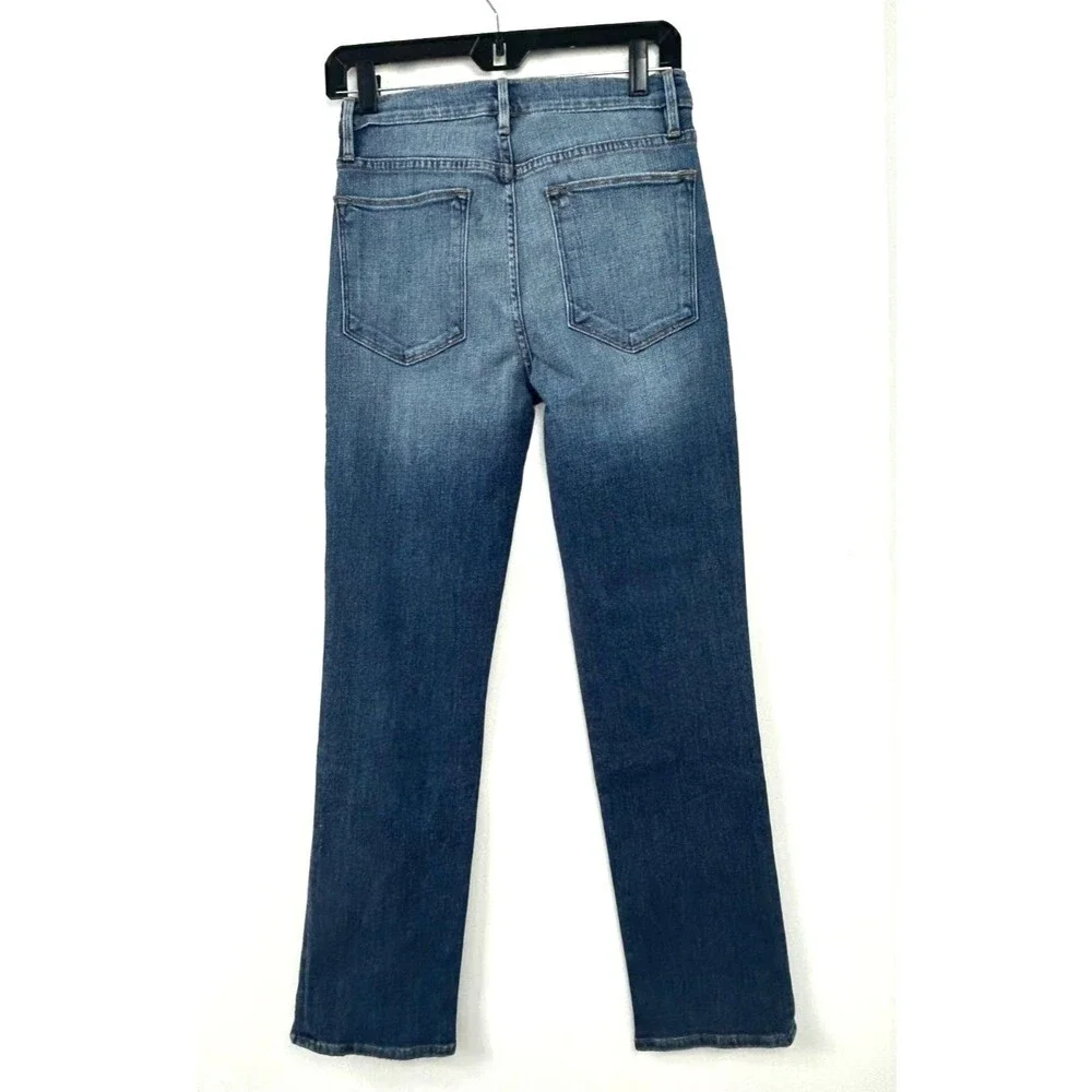 Frame Le High Straight Jeans Womens Sz 27 Blue Distressed Ankle Zip High Rise N3